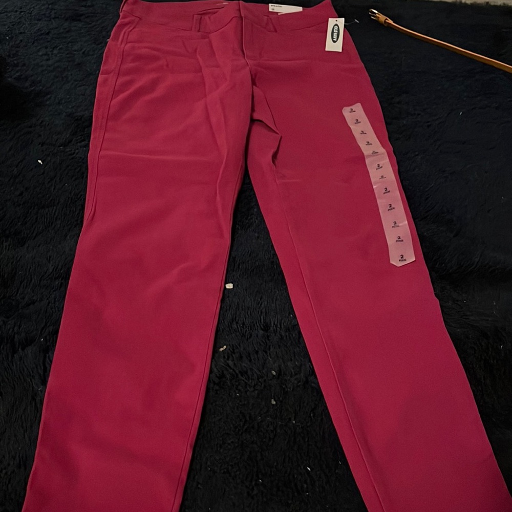 Pink, old navy, ankle pants that feel like suede. New never worn with tags.